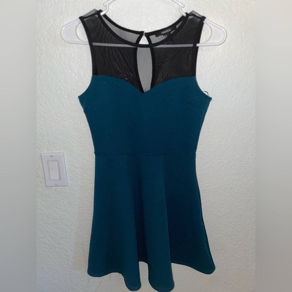 Forever 21 teal and black skater dress, size Small
